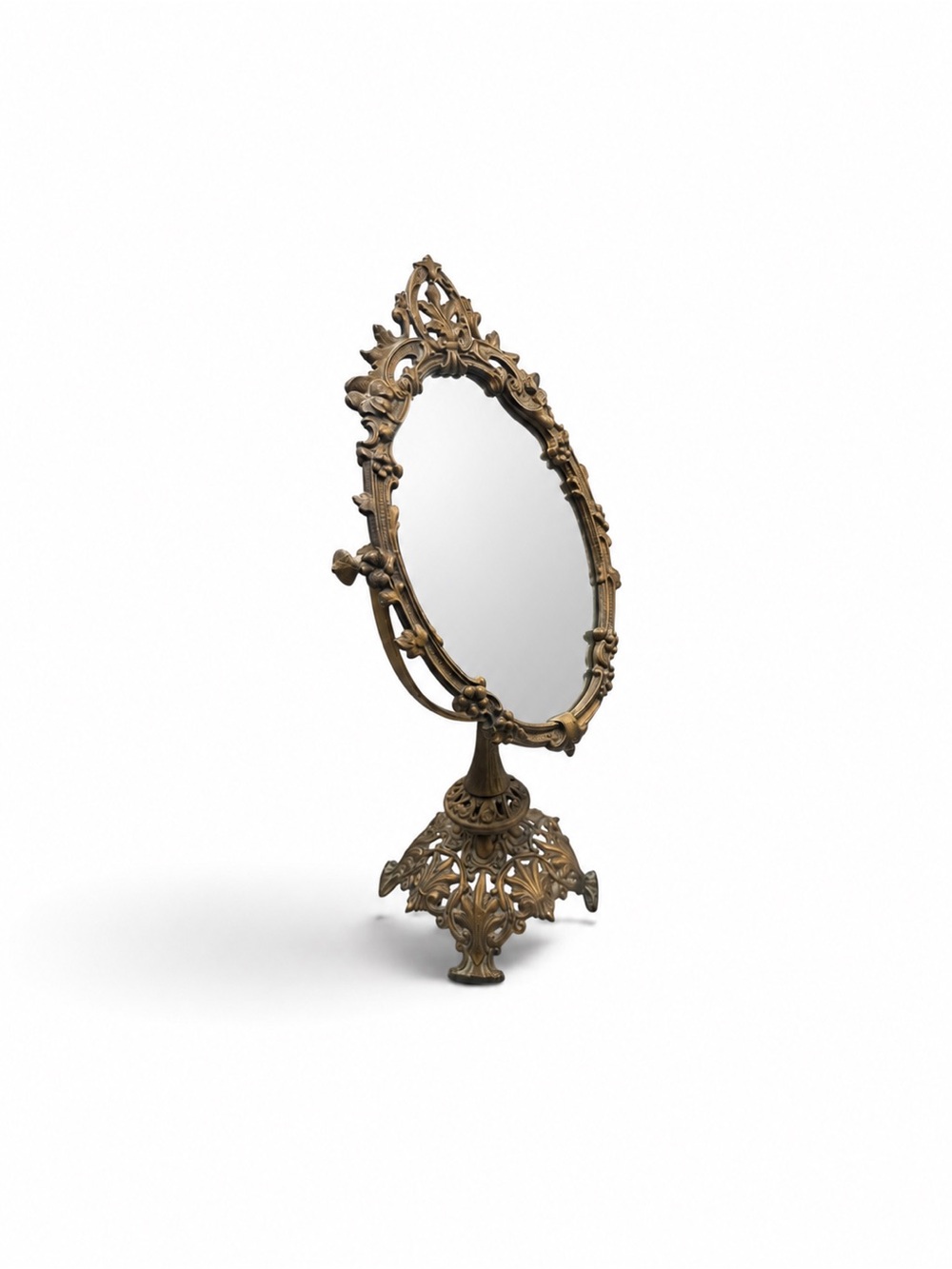 Vintage Cast Iron Ornate Victorian Revival Tilting Vanity Mirror 18.5”